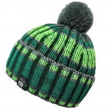 Шапка вяз/флис с отворотом и помп (резинка объемн), полос зел-салат